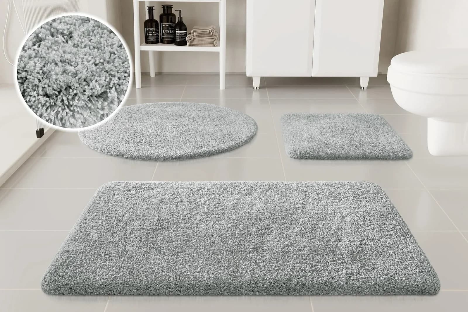 OTTO home Badematte Kaarin Grau 30mm Hochflor Rutschhemmend