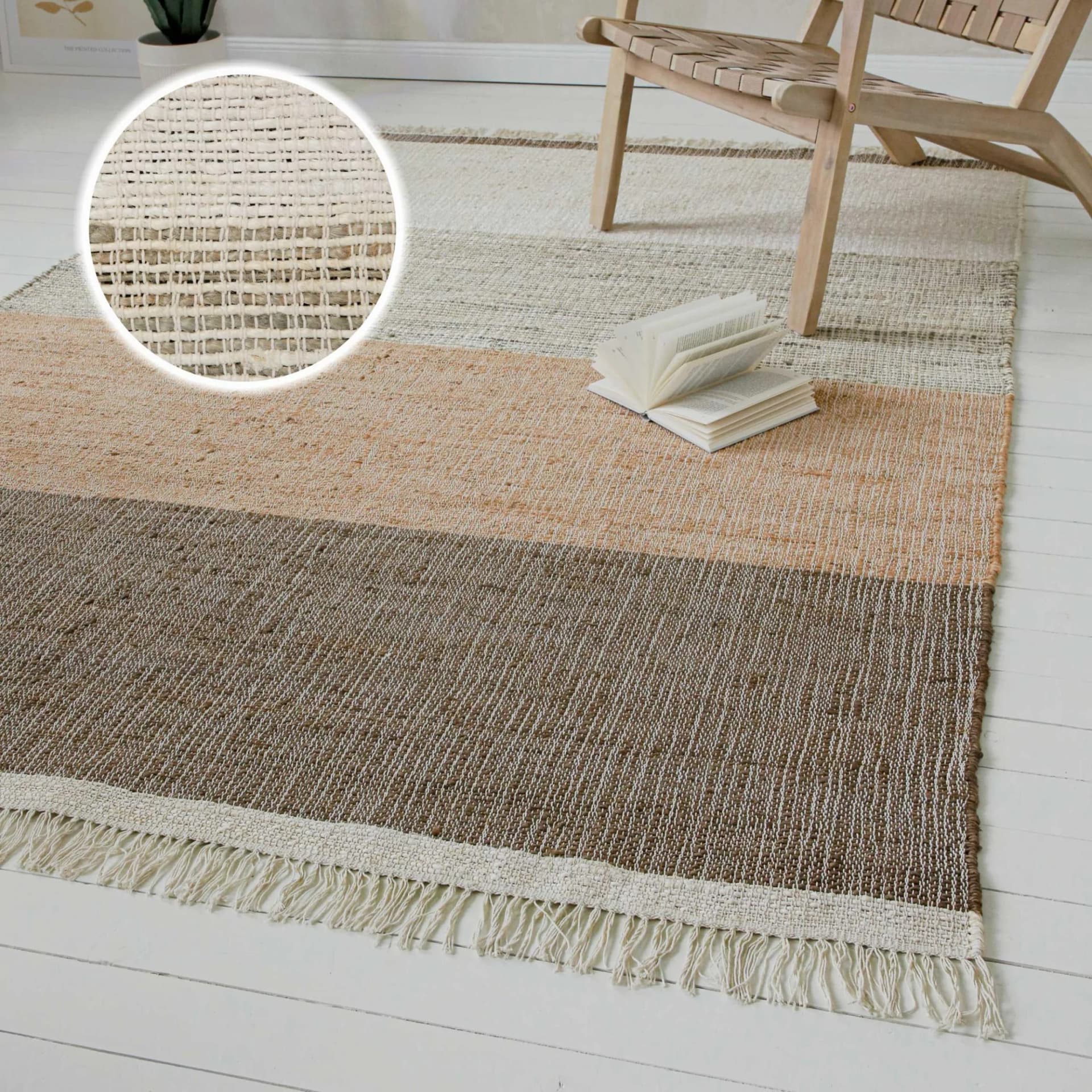 Klassischer Gestreifter Teppich aus Baumwolle und Jute