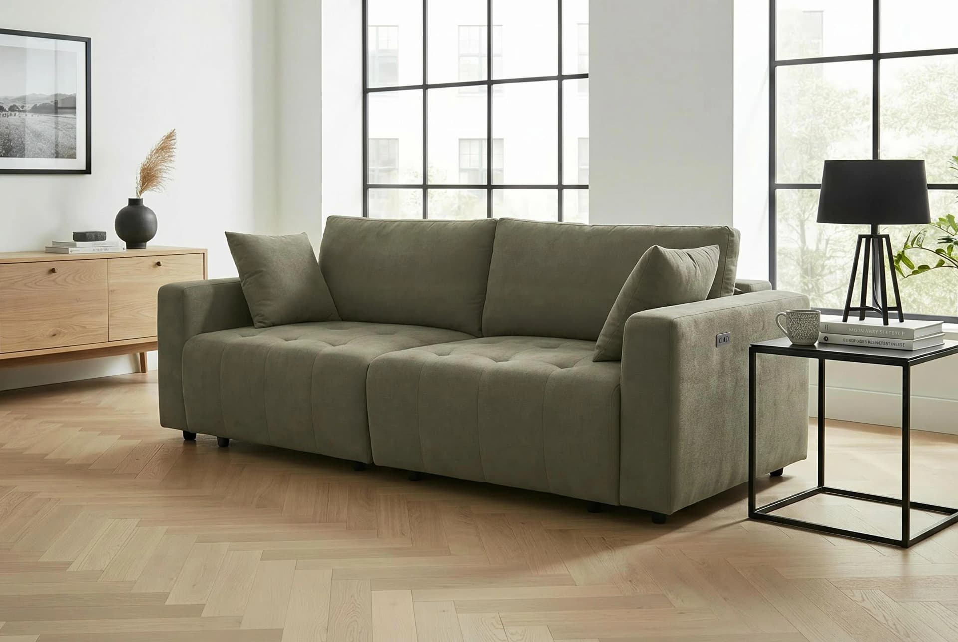 OTTO HOME ELIANN Elektrisches Schlafsofa 2,5-Sitzer Grün Chenille