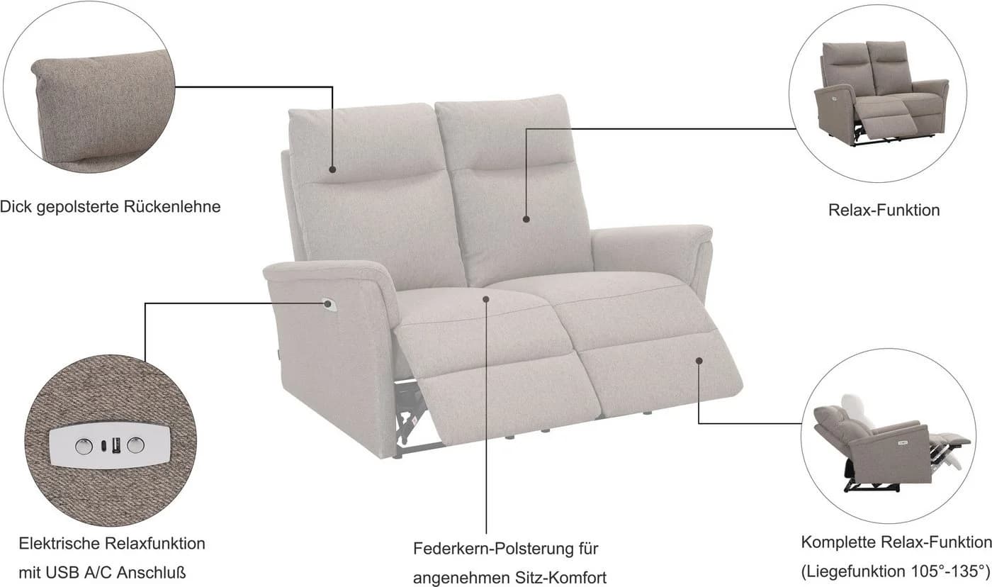 Home Affaire Finnara 2-Sitzer Sofa Anthrazit Elektrische Relaxfunktion - Bild 3