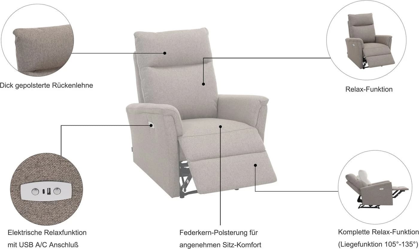 Relaxsessel FINNARA Home Affaire Taupe - Bild 3