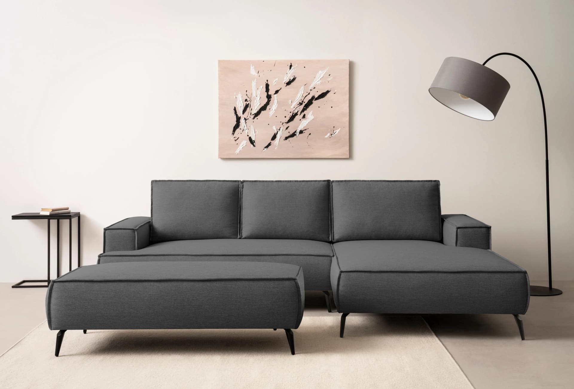 HOME AFFAIRE TVINNU Polsterecke L-Form Anthrazit mit Schlaffunktion und Hocker