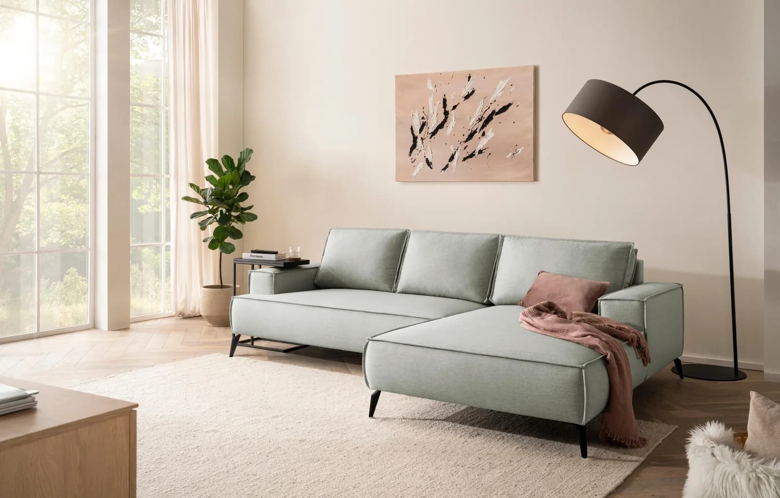 HOME AFFAIRE TVINNU Ecksofa L-Form hellgrün Leinenoptik