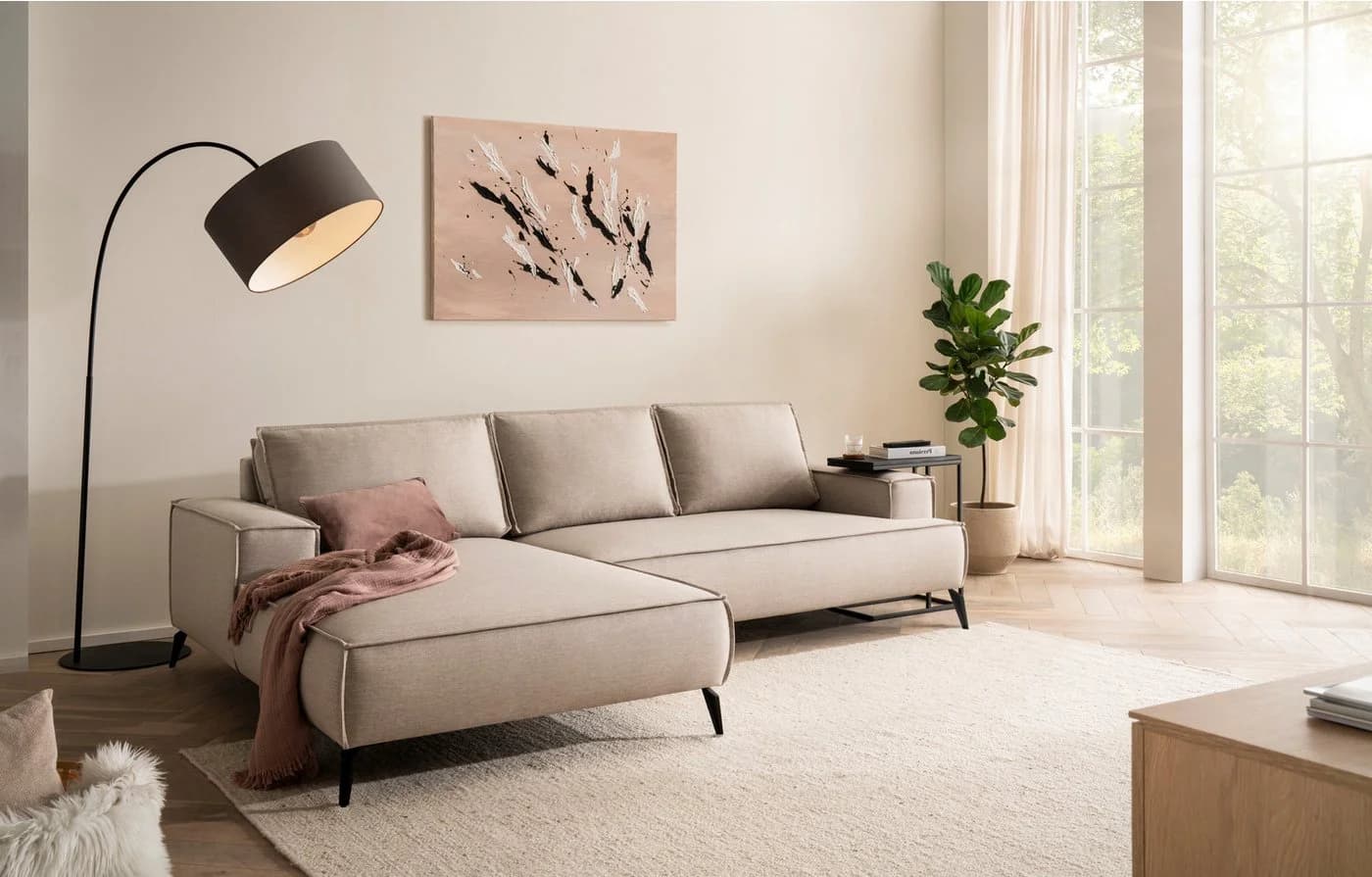 HOME AFFAIRE Ecksofa TVINNU L-Form Leinenoptik Beige Schwarz - Bild 2