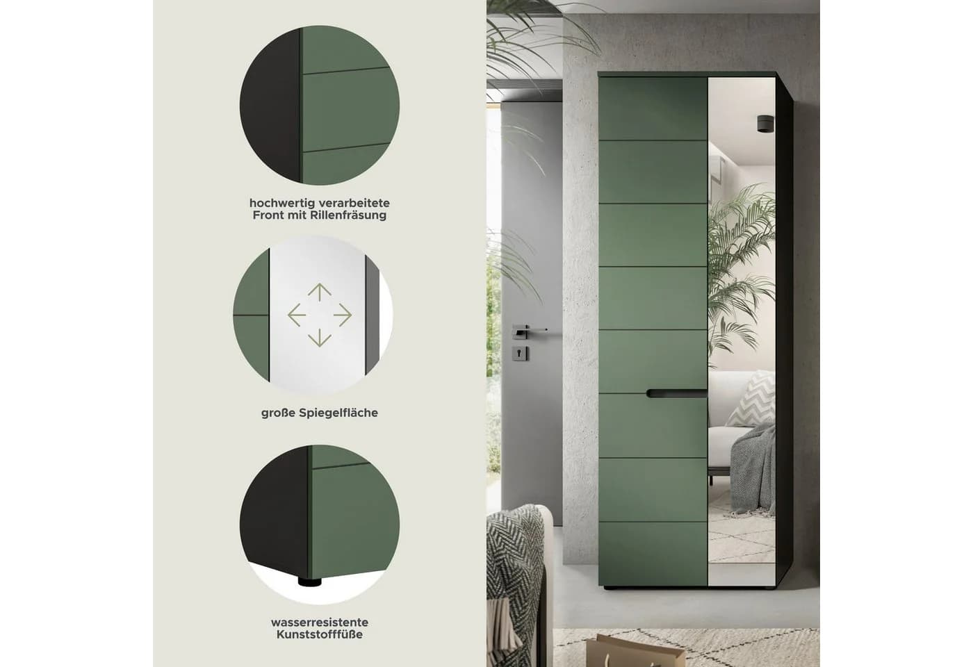 Home Affaire Garderobenschrank REHAT Grau/Grün/Schwarz mit Soft-Close - Bild 3