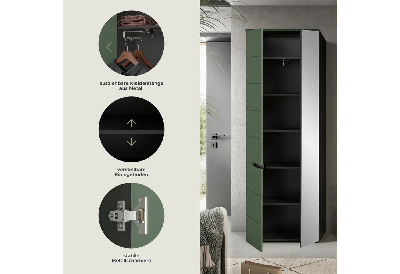 Home Affaire Garderobenschrank REHAT Grau/Grün/Schwarz mit Soft-Close - Bild 4