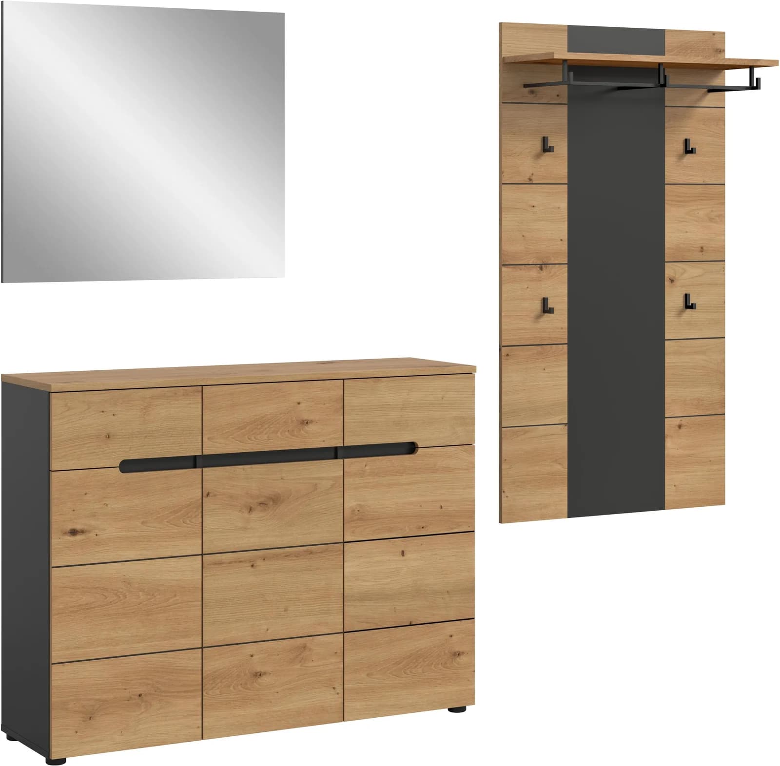 Garderoben-Set INOSIGN REHAT 3-teilig Basalt grau Artisan NB FSC-zertifizierter Holzwerkstoff