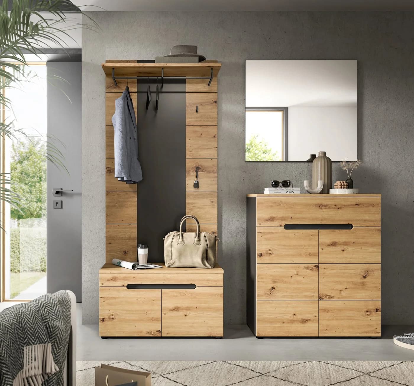 INOSIGN Garderoben-Set REHAT 4-teilig Basalt Grau Artisan NB FSC-zertifizierter Holzwerkstoff