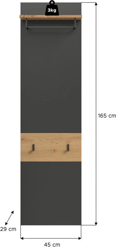 Garderobenpaneel INOSIGN REHAT 165 cm Hutablage 2 Haken Garderobenstange - Bild 5