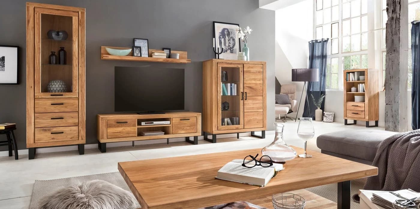 Home affaire Lowboard Industriestil Teilmassiv Eiche Schwarz