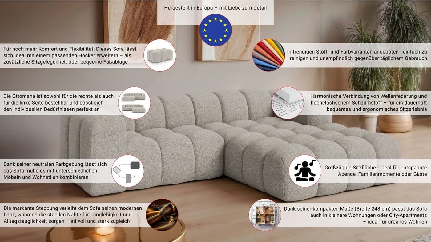 OTTO HOME Ecksofa KALLIE L-Form Creme 248 cm Polyester - Bild 3