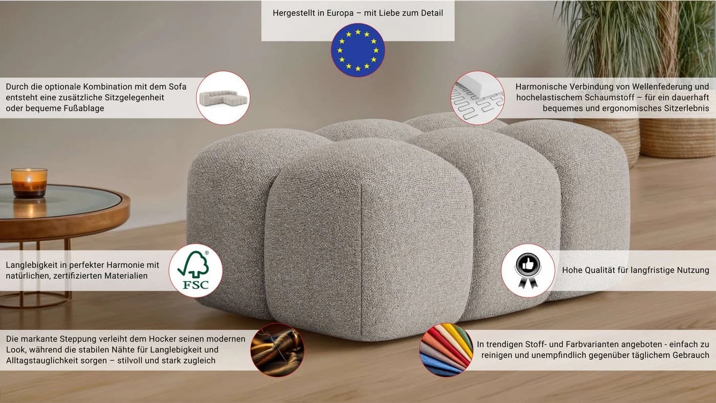 OTTO HOME Polsterhocker KALLIE Bubble-Optik Beige - Bild 3