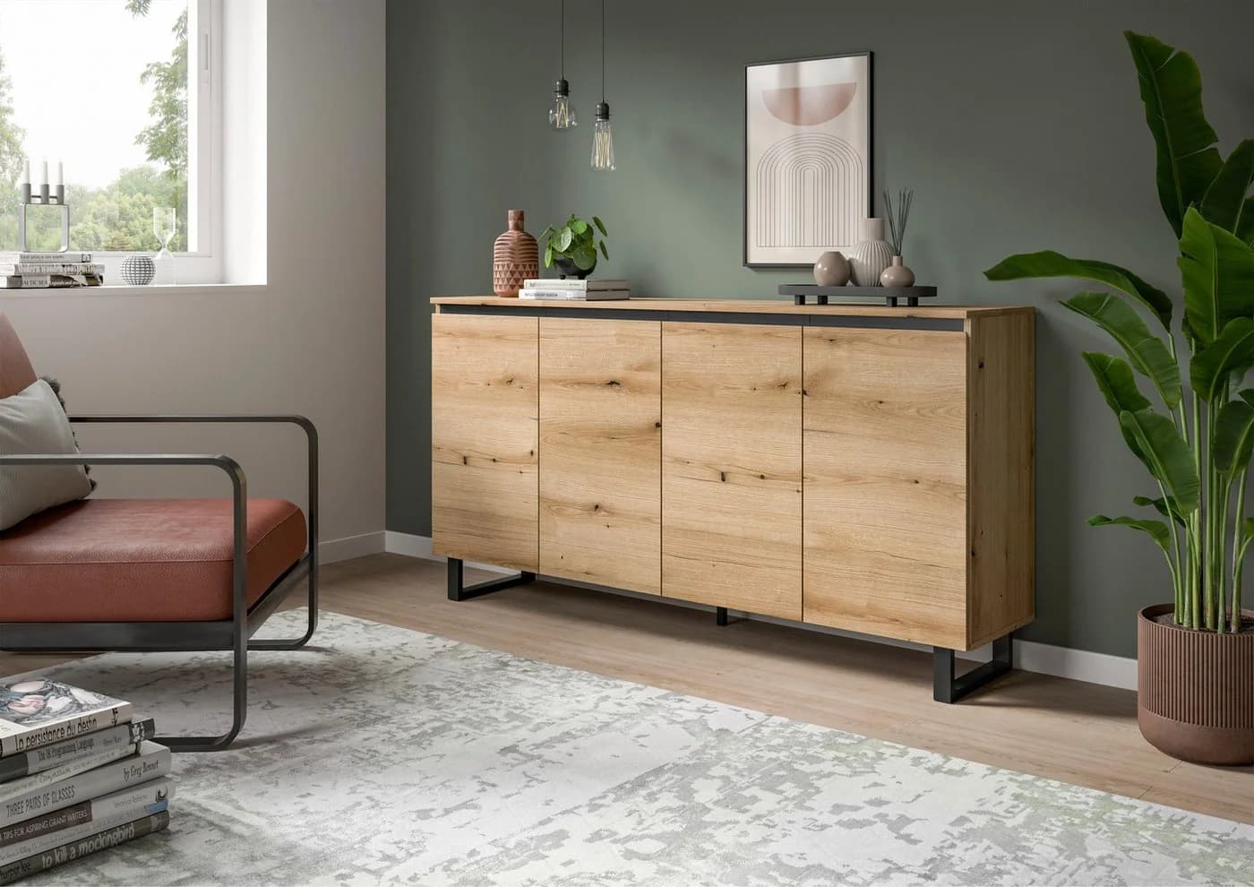 Sideboard INOSIGN TOMA 160 cm Metall-Kufen 4 Türen 4 Einlegeböden