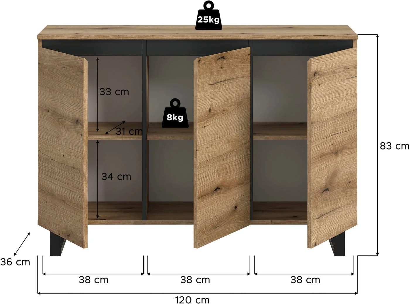Sideboard INOSIGN TOMA 120 cm Evoke Oak Nachbildung - Bild 5