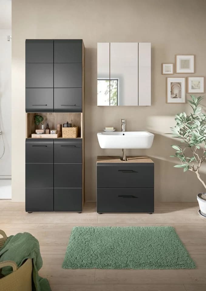 WELLTIME Badmöbel-Set FLORENZ 3-teilig MDF Schwarz Matt