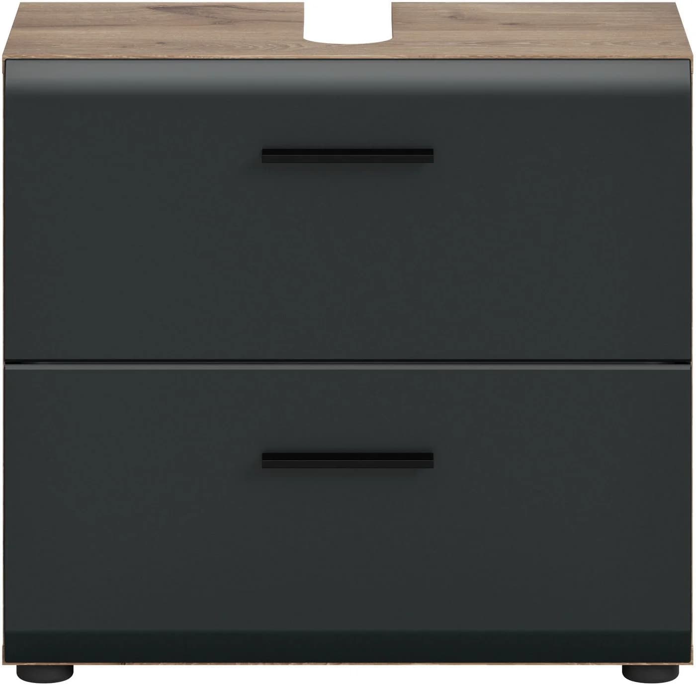 WELLTIME Waschbeckenunterschrank Florenz 60cm Schwarz Matt 2 Schubladen - Bild 3