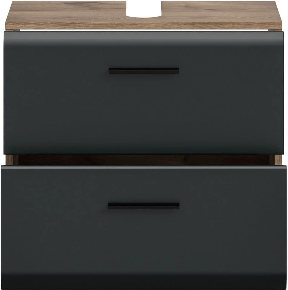 WELLTIME Waschbeckenunterschrank Florenz 60cm Schwarz Matt 2 Schubladen - Bild 4