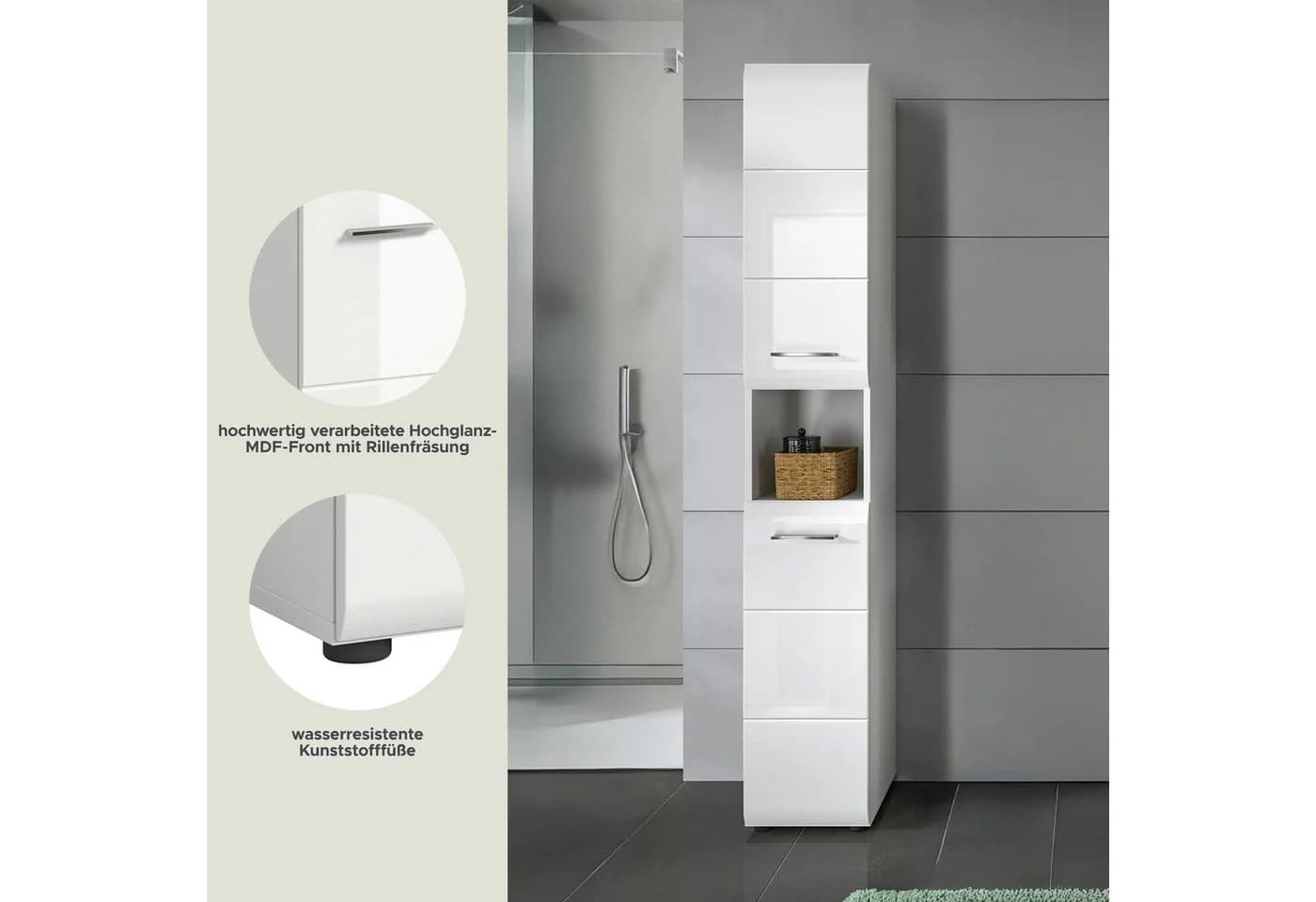 INOSIGN Stauraumschrank Florenz Weiß Hochglanz Tiefzieh 185 cm Hoch - Bild 2