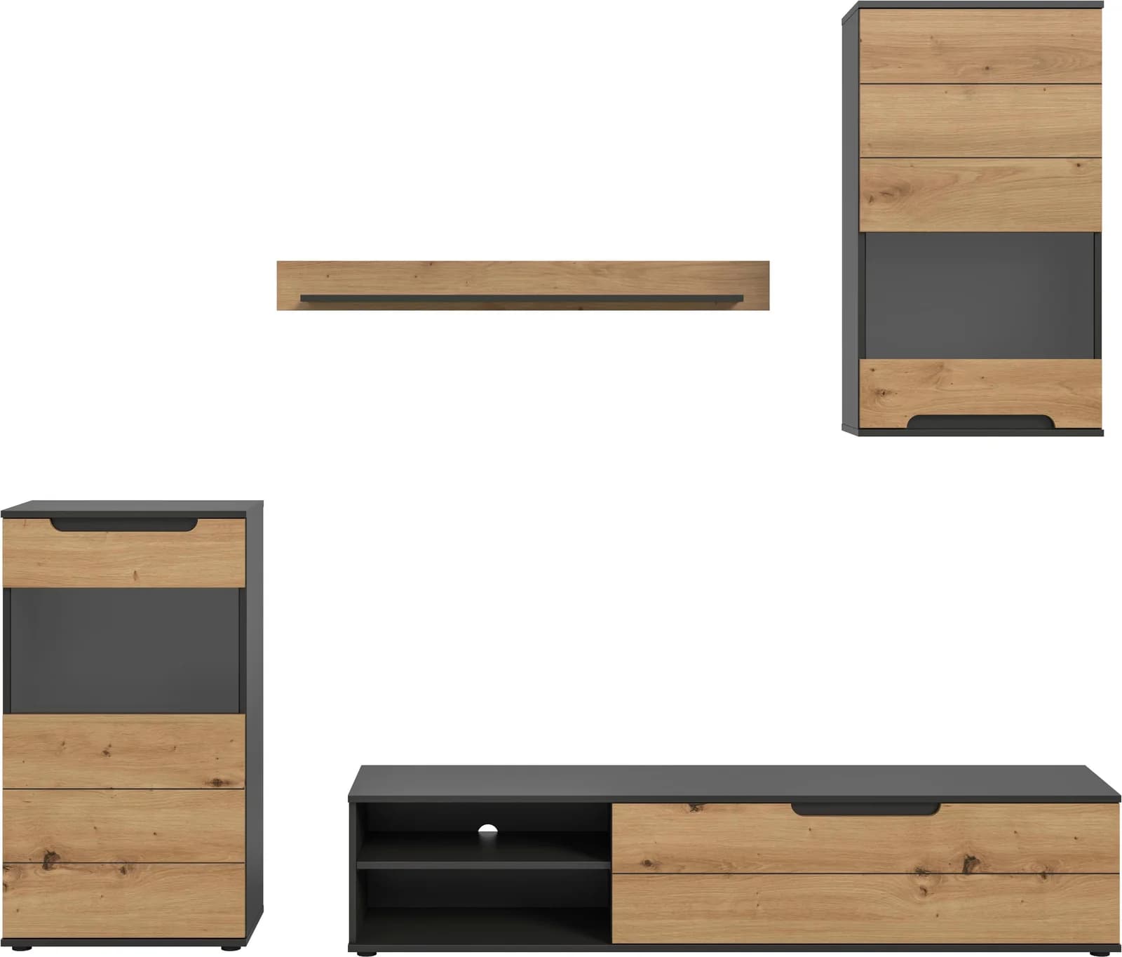 Wohnwand INOSIGN SKEPP 4-teilig Basalt Grau Artisan Eiche Nachbildung