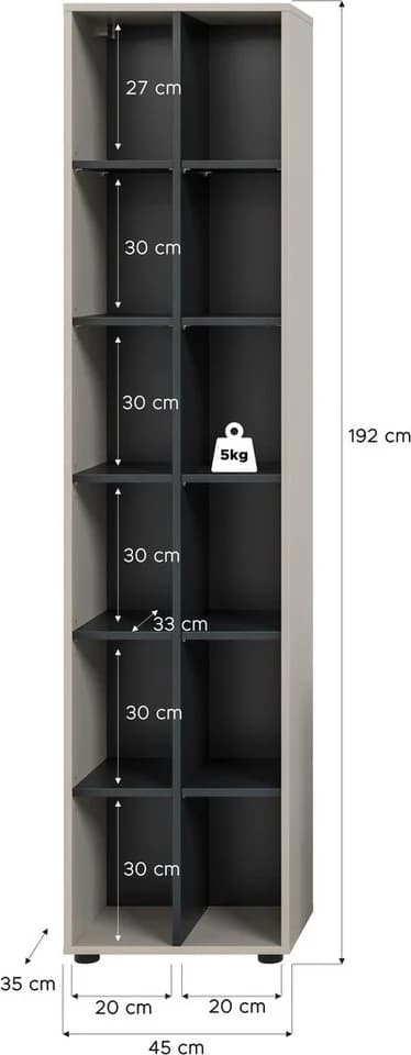 Standregal INOSIGN ADIO 192 cm 12 Fächer 10 höhenverstellbare Einlegeböden Kashmir Schwarz - Bild 5