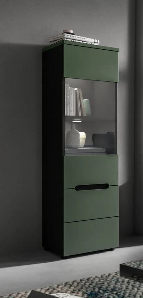 INOSIGN Vitrine REHAT 125 cm 1 Glastür 1 Boden 3 Fächer Basalt Grau Smoke Grün - Bild 4