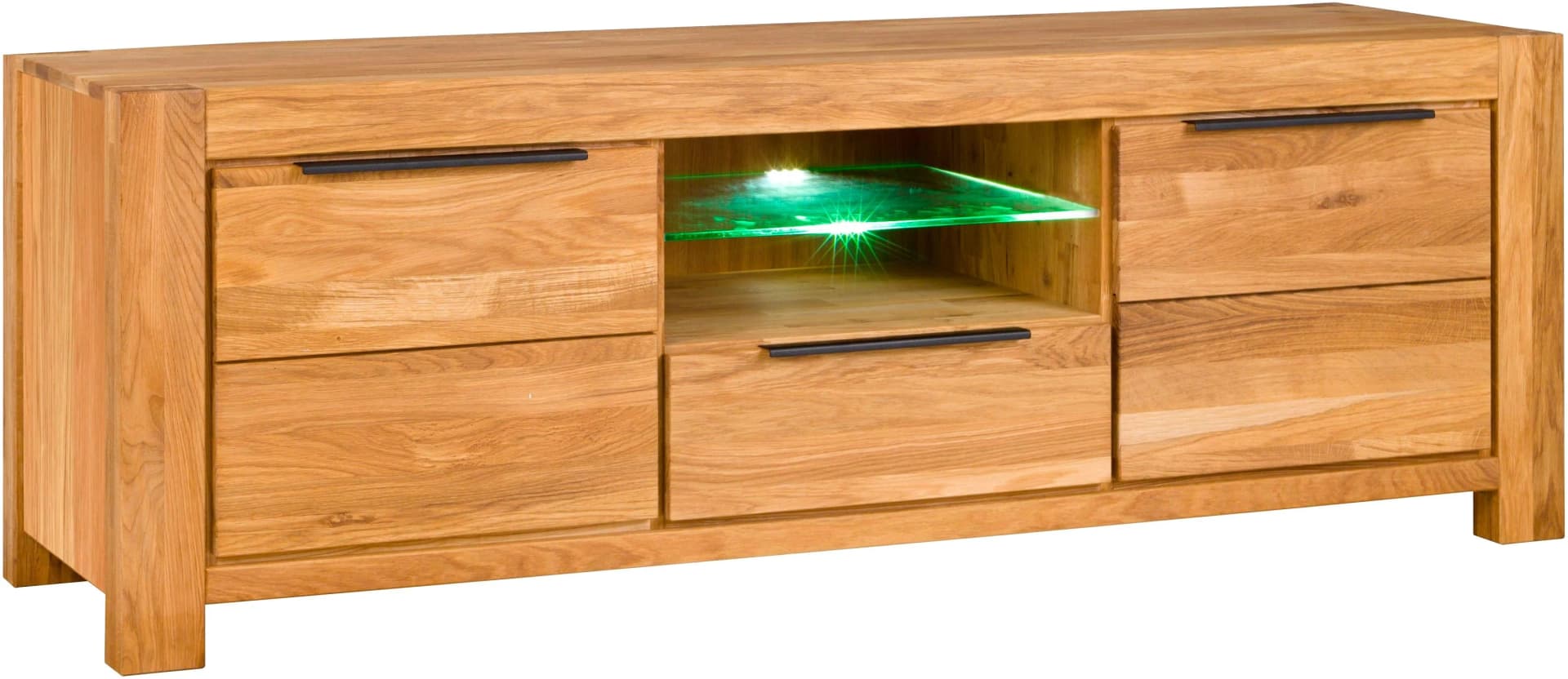HOME AFFAIRE Lowboard Eiche massiv mit schwarzen Griffen