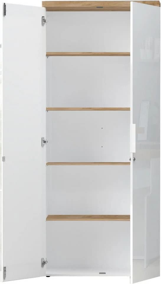 Aktenschrank INOSIGN Easy B/H 81/193 cm Büroschrank Mehrzweckschrank Weiß Hochglanz Lack Eiche Cadiz Dekor - Bild 4