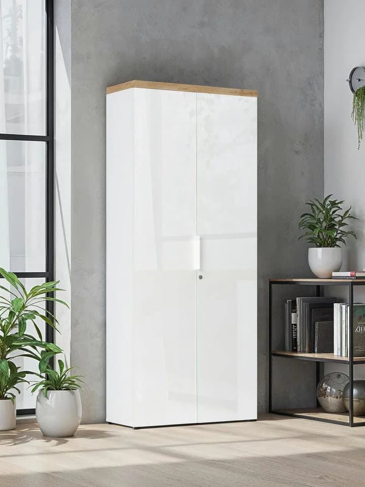 Aktenschrank INOSIGN Easy B/H 81/193 cm Büroschrank Mehrzweckschrank Weiß Hochglanz Lack Eiche Cadiz Dekor - Bild 5