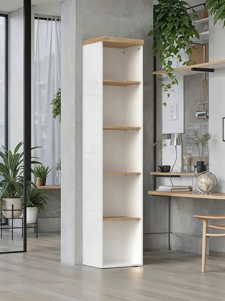 Aktenregal INOSIGN Easy Bücherregal Standregal Büro Zuhause Weiß Hochglanz Lack Eiche Cadiz Dekor - Bild 4