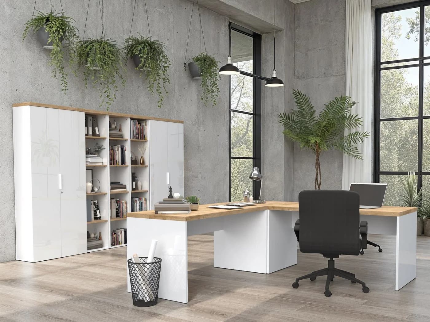 Aktenregal INOSIGN Easy Bücherregal Standregal Büro Zuhause Weiß Hochglanz Lack Eiche Cadiz Dekor - Bild 5