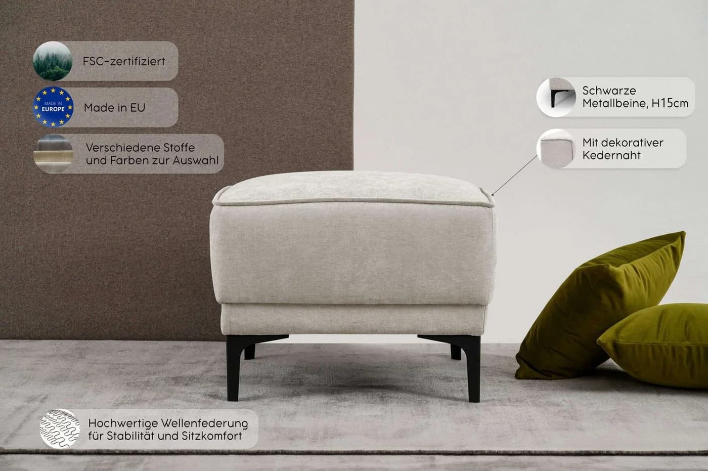 Polsterhocker OTTO HOME Oland sand Cord - Bild 3