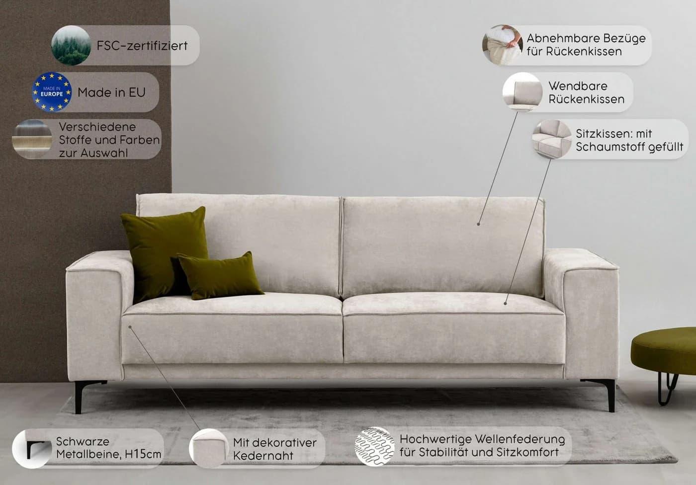 3-Sitzer Sofa OTTO HOME Oland Skandi-Design Luxus-Microfaser - Bild 3