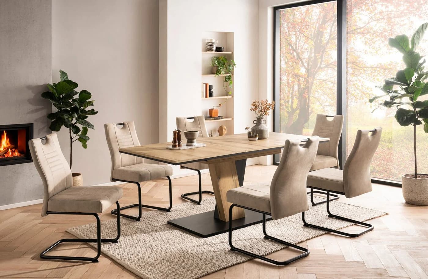 OTTO Home Essgruppe Altona Esstisch Ausziehbar 6 Stühle Beige - Bild 2