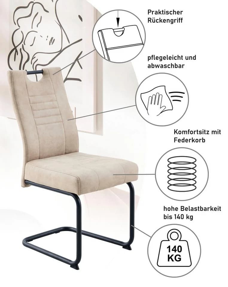 OTTO Home Essgruppe Altona Esstisch Ausziehbar 6 Stühle Beige - Bild 3