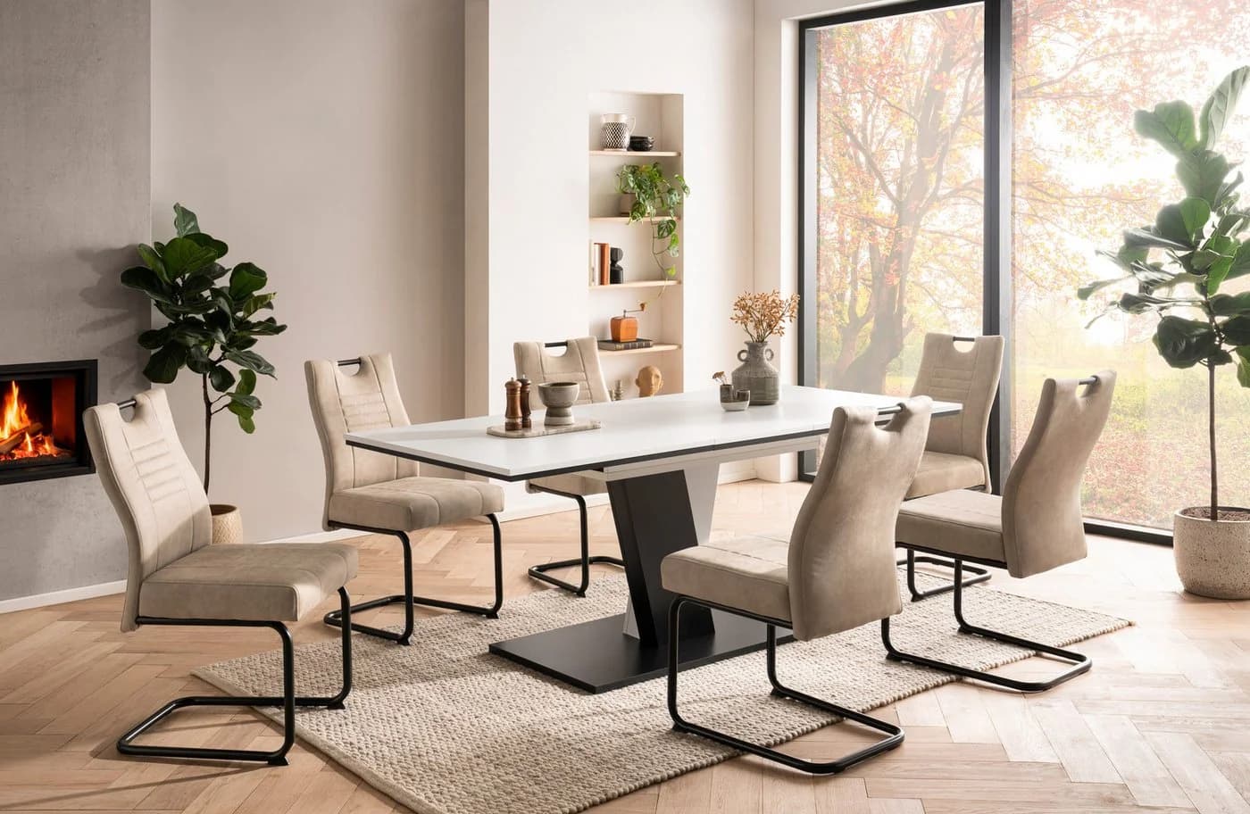 OTTO HOME Essgruppe Altona Ausziehbarer Tisch 6 Stühle Federkorb Microfaser - Bild 2