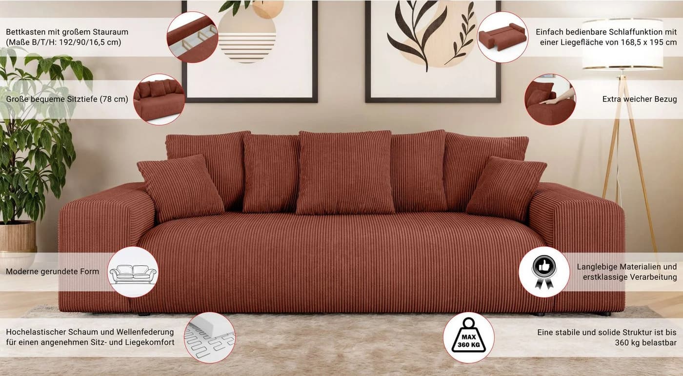 Big-Sofa HOME AFFAIRE LAKESIDE 3-Sitzer Schlafsofa mit Bettkasten - Bild 3