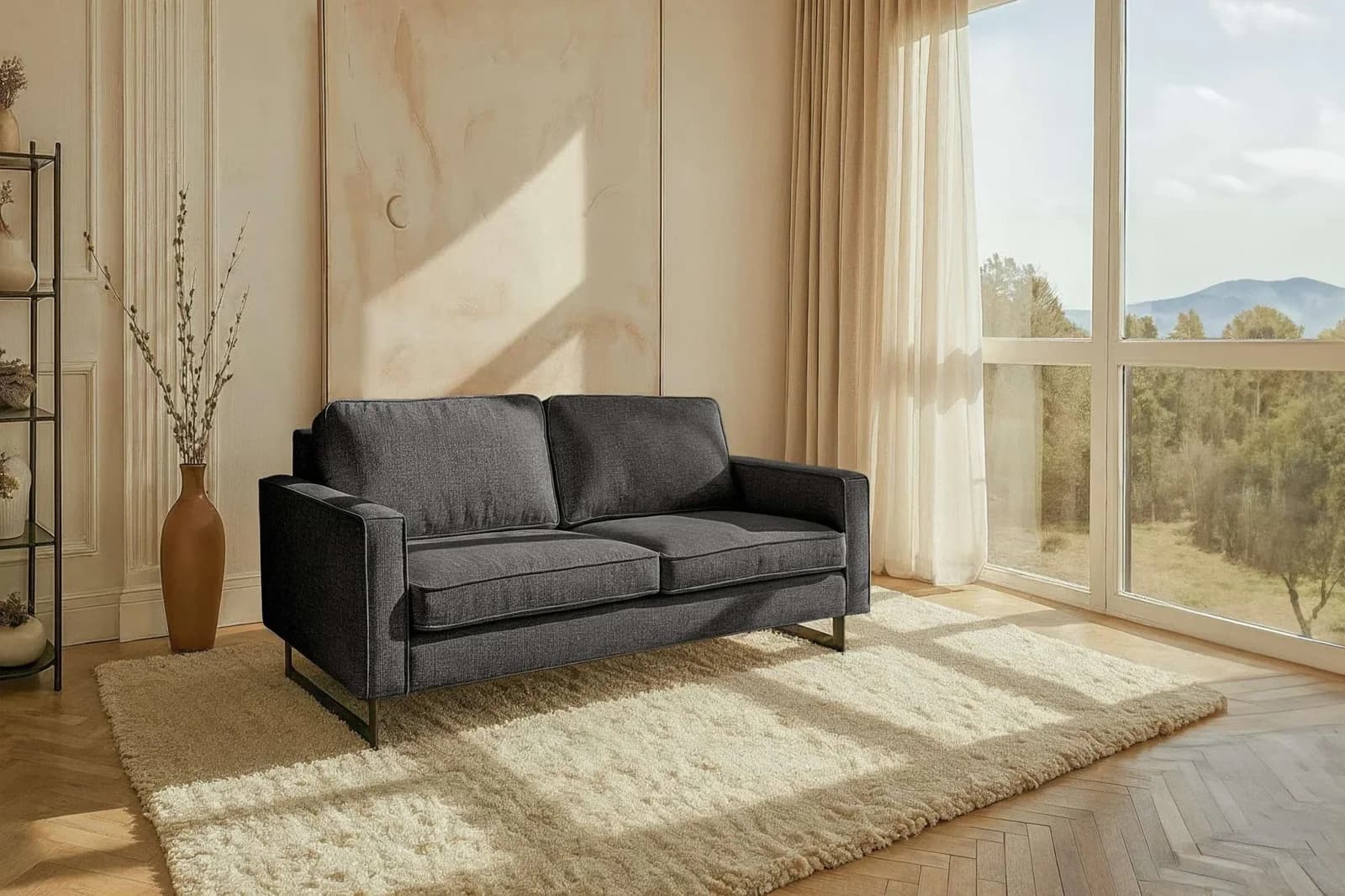 2-Sitzer-Sofa in Dunkelgrau und Schwarz