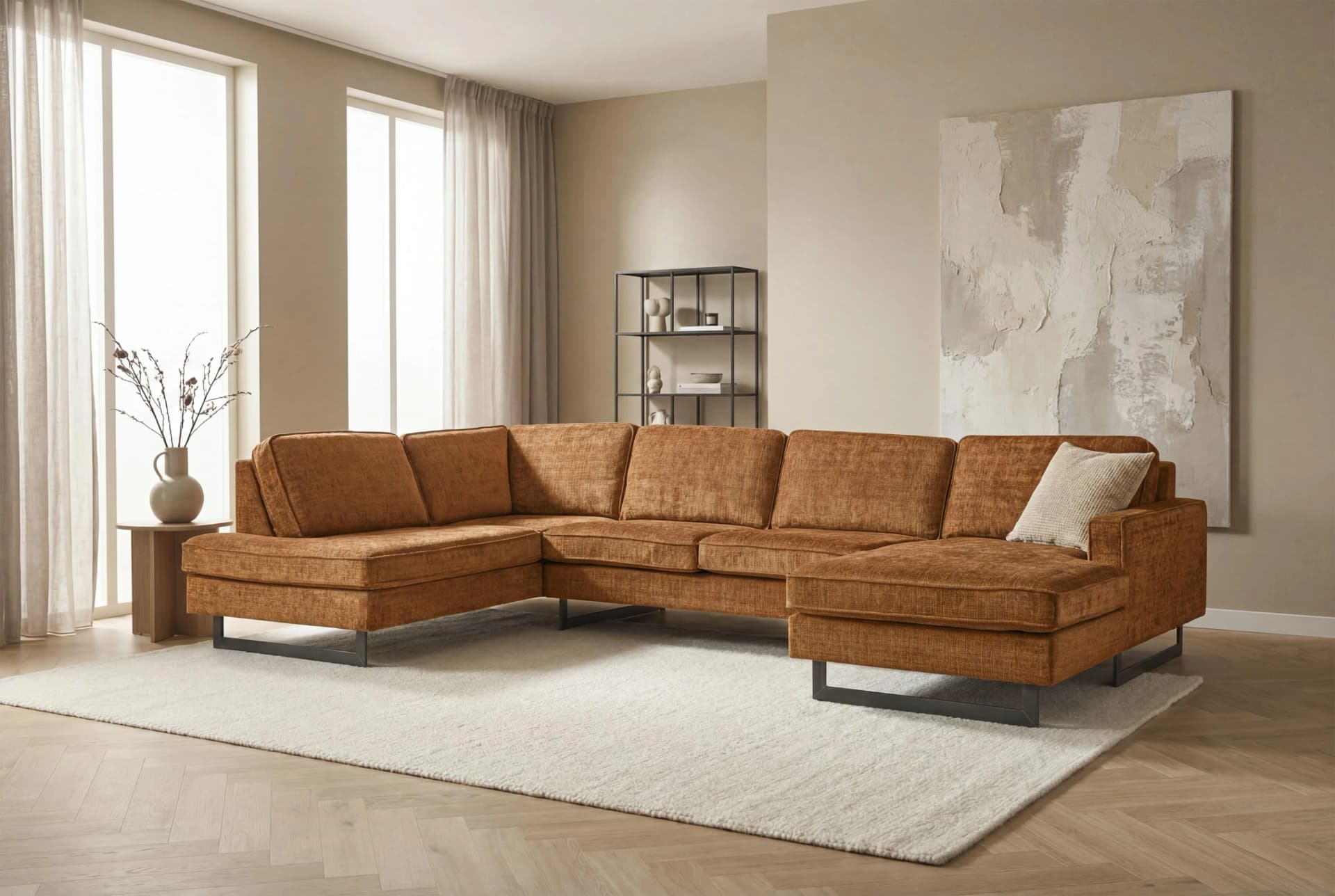 Wohnlandschaft HOME AFFAIRE Pinto 350 cm U-Form XXL mit Ottomanen Brick Rot