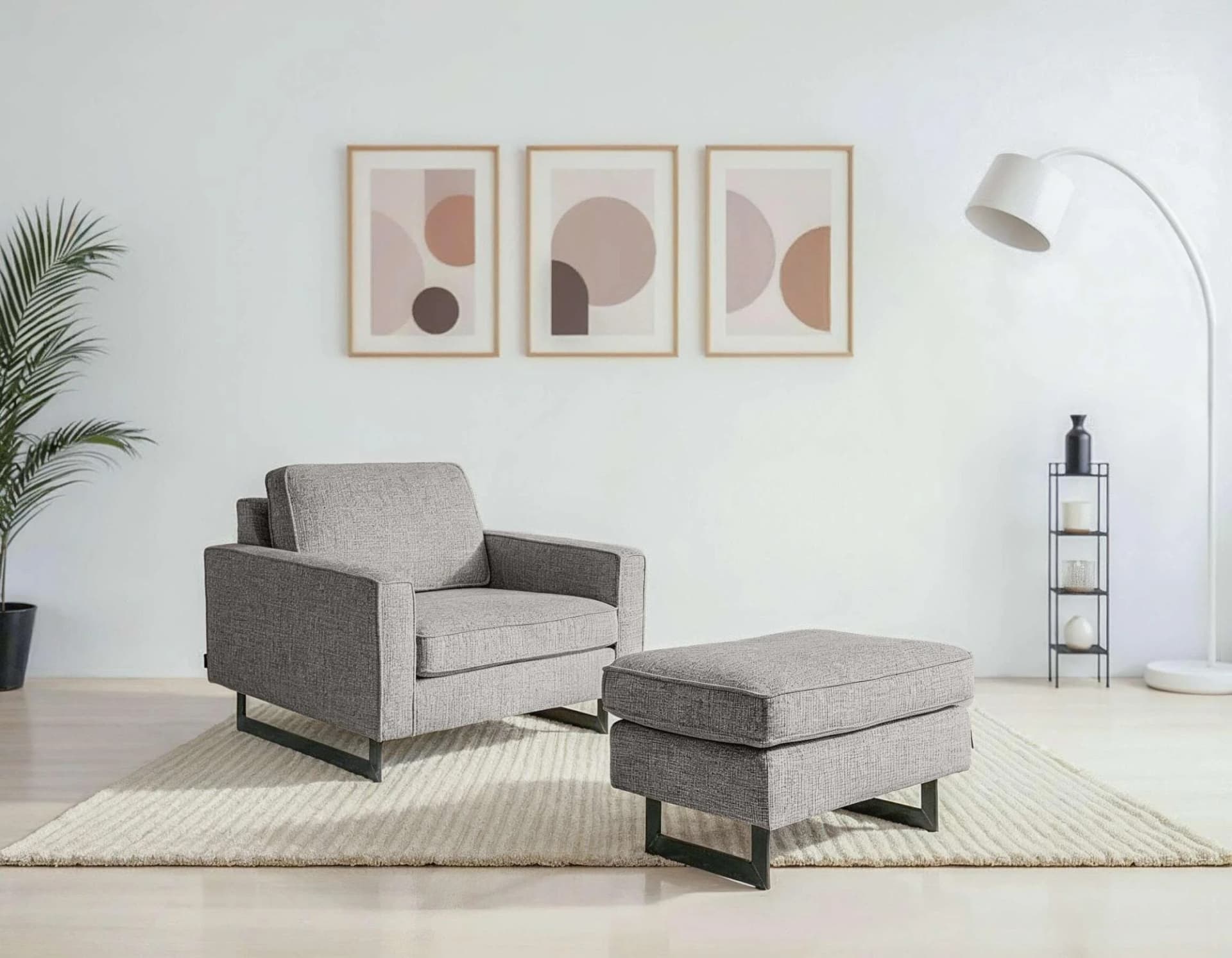 Loveseat in Silber und Grau aus Polyester, Holzwerkstoff und Metall
