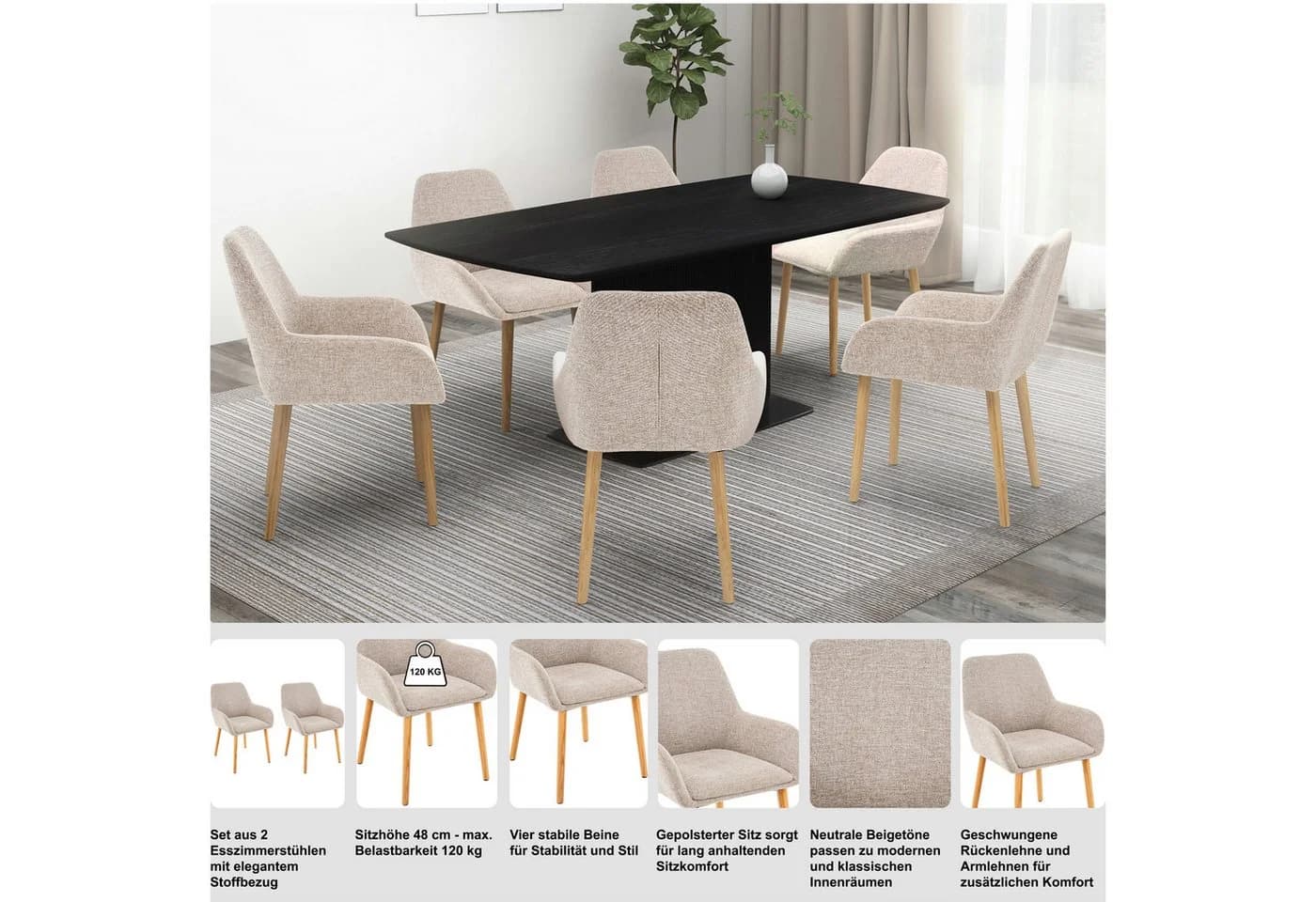 Esszimmerstuhl OTTO HOME Evinnia Beige Massivholz - Bild 3