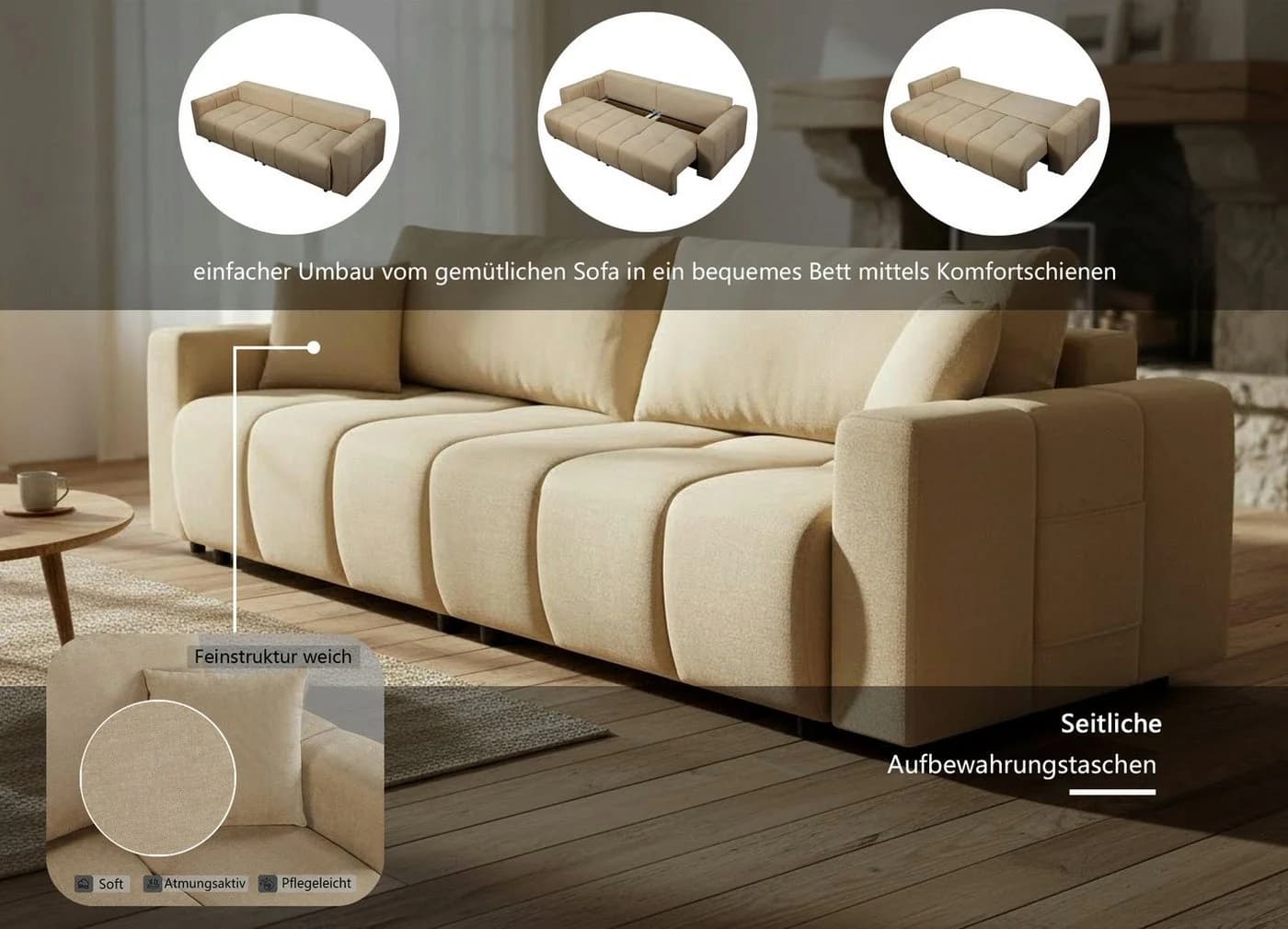 Sofa OTTO HOME YLVAA 3-Sitzer 239 cm Schlafsofa Boxspring Polsterung - Bild 3