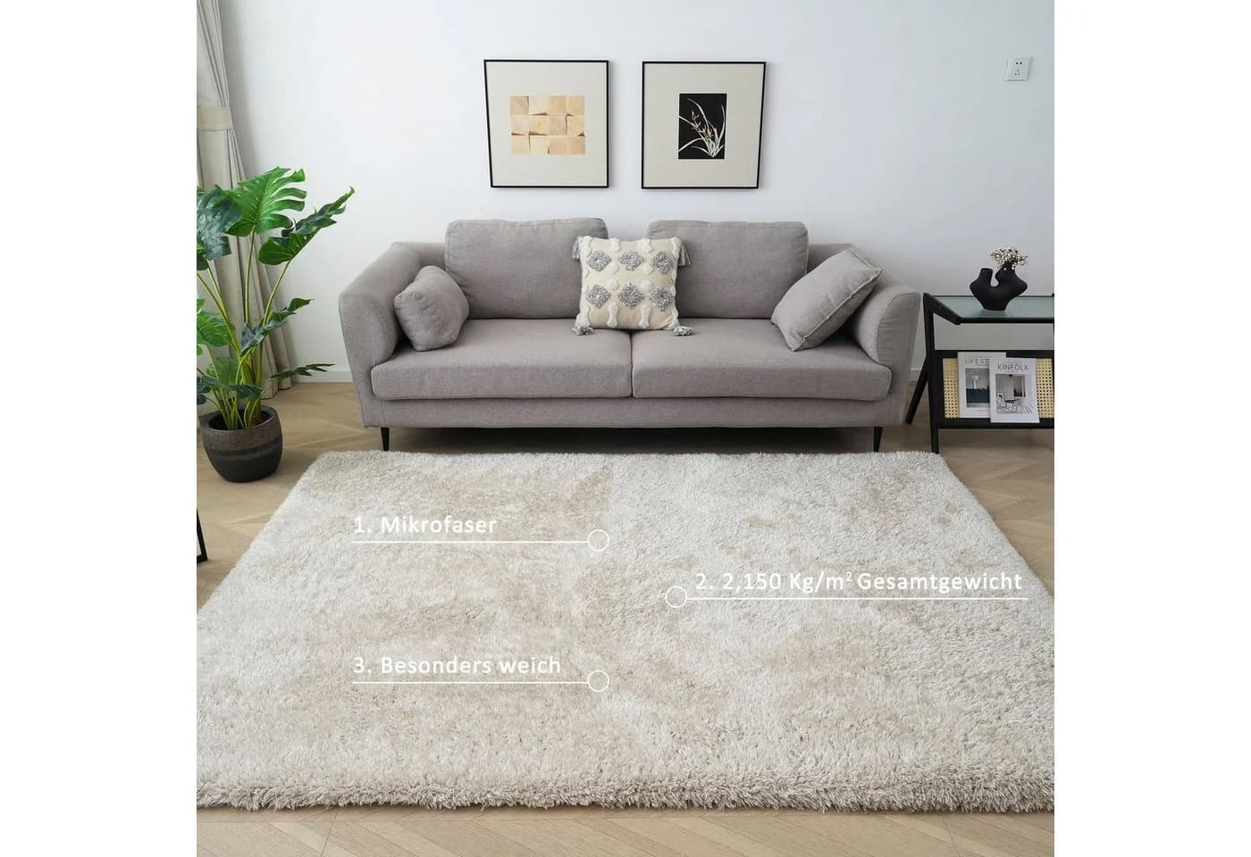 Hochflor-Teppich MY HOME Micro Shaggy Beige - Bild 3