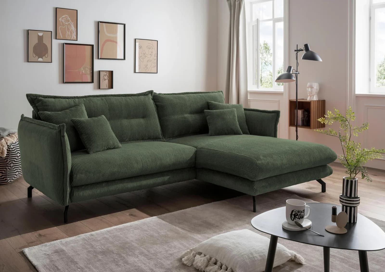 Ecksofa HOME AFFAIRE LAVA Moosgrün L-Form