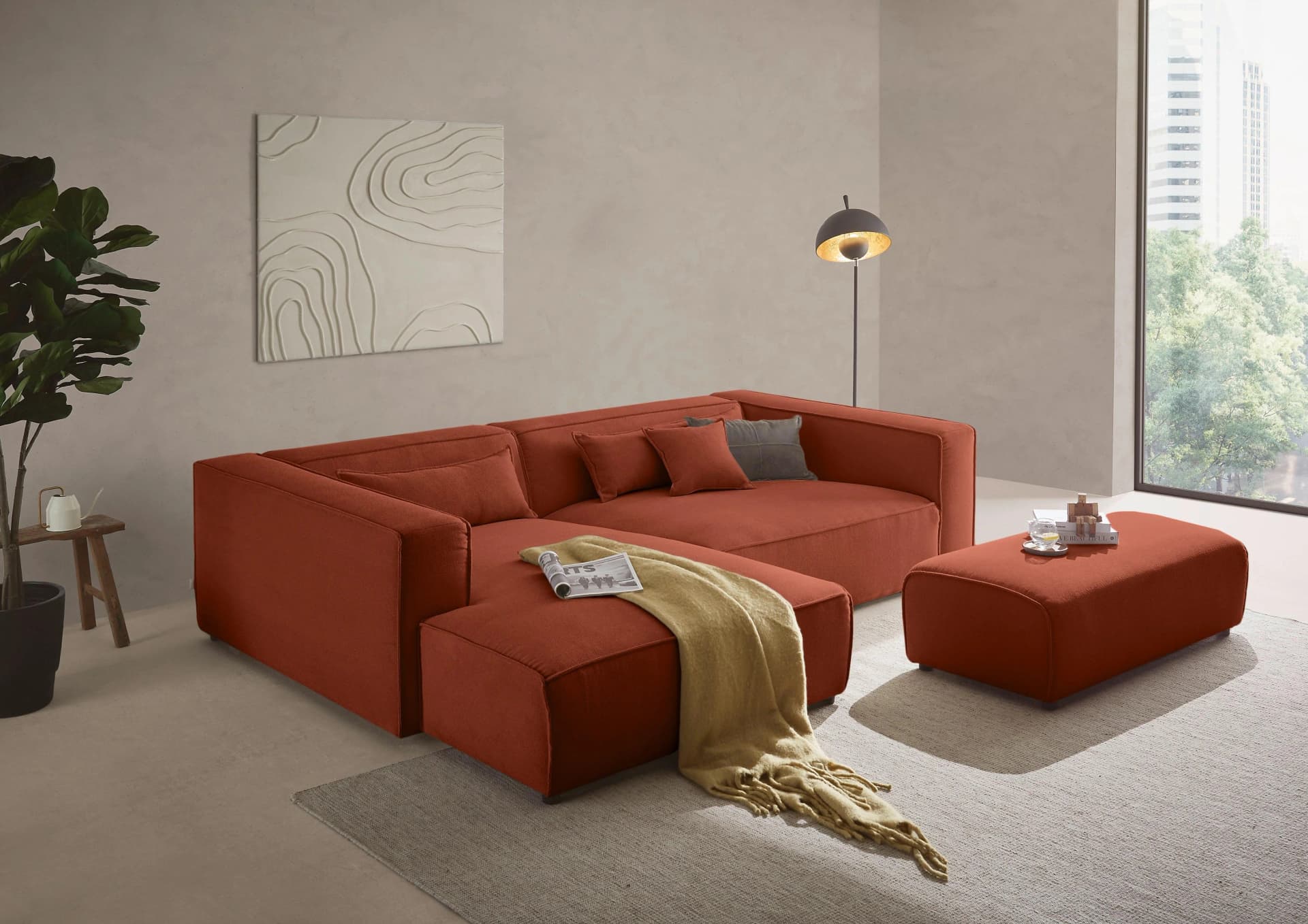 Ecksofa PIARA XXL L-Form Schlaffunktion Kupfer Leinenoptik LeGer Home by Lena Gercke