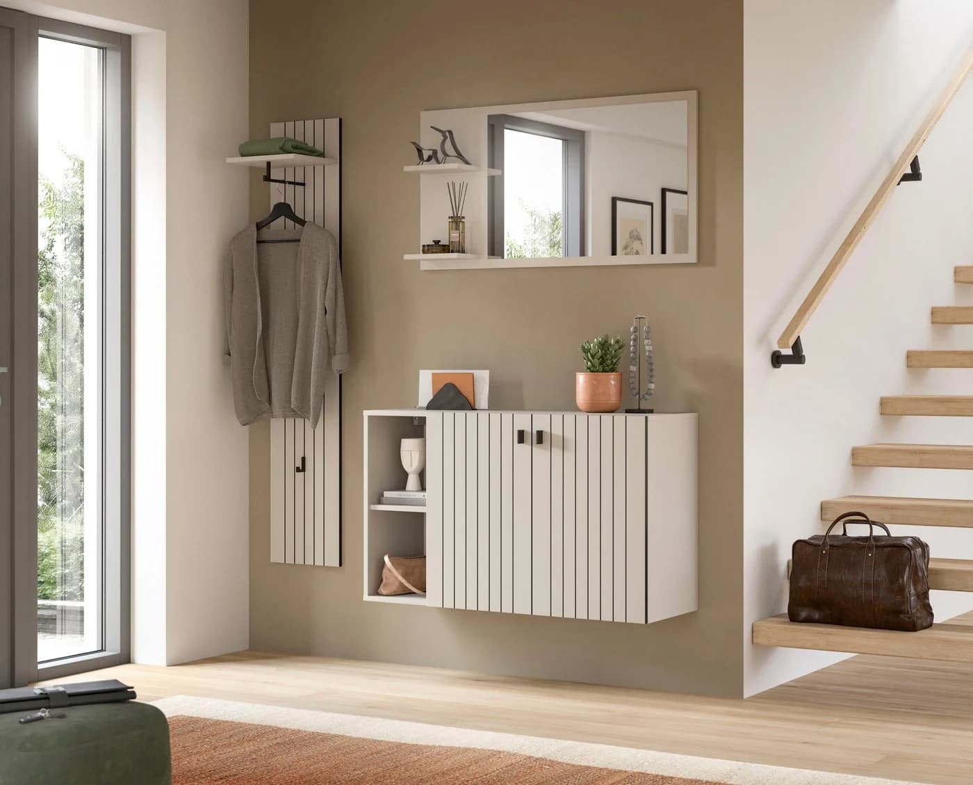 Garderobenpaneel INOSIGN TATIO Rillenfräsung 4 Haken 1 Kleiderstange 1 Ablageboden - Bild 5