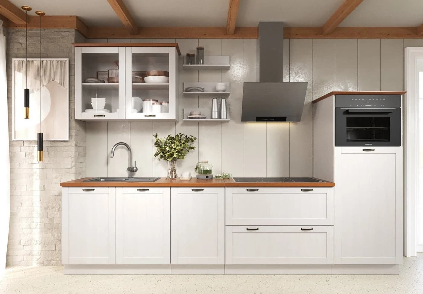 HOME AFFAIRE Teramo Backofen/Kühlumbauschrank weiß/honig Massivholz
