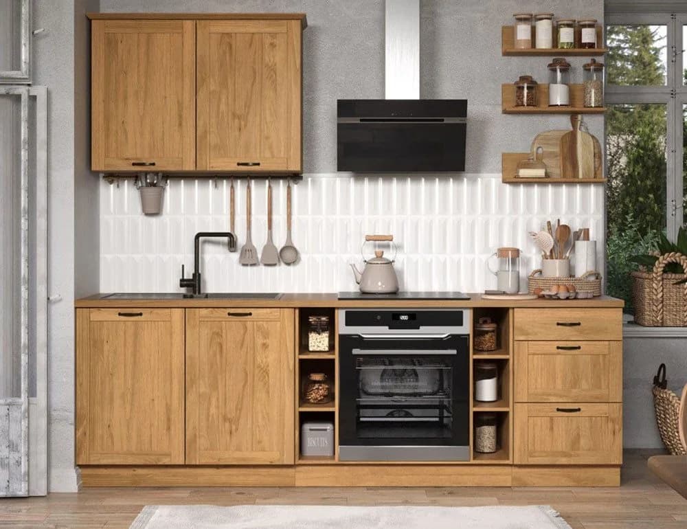 Küchenzeile HOME AFFAIRE Teramo - Natur, Massivholz, 250cm