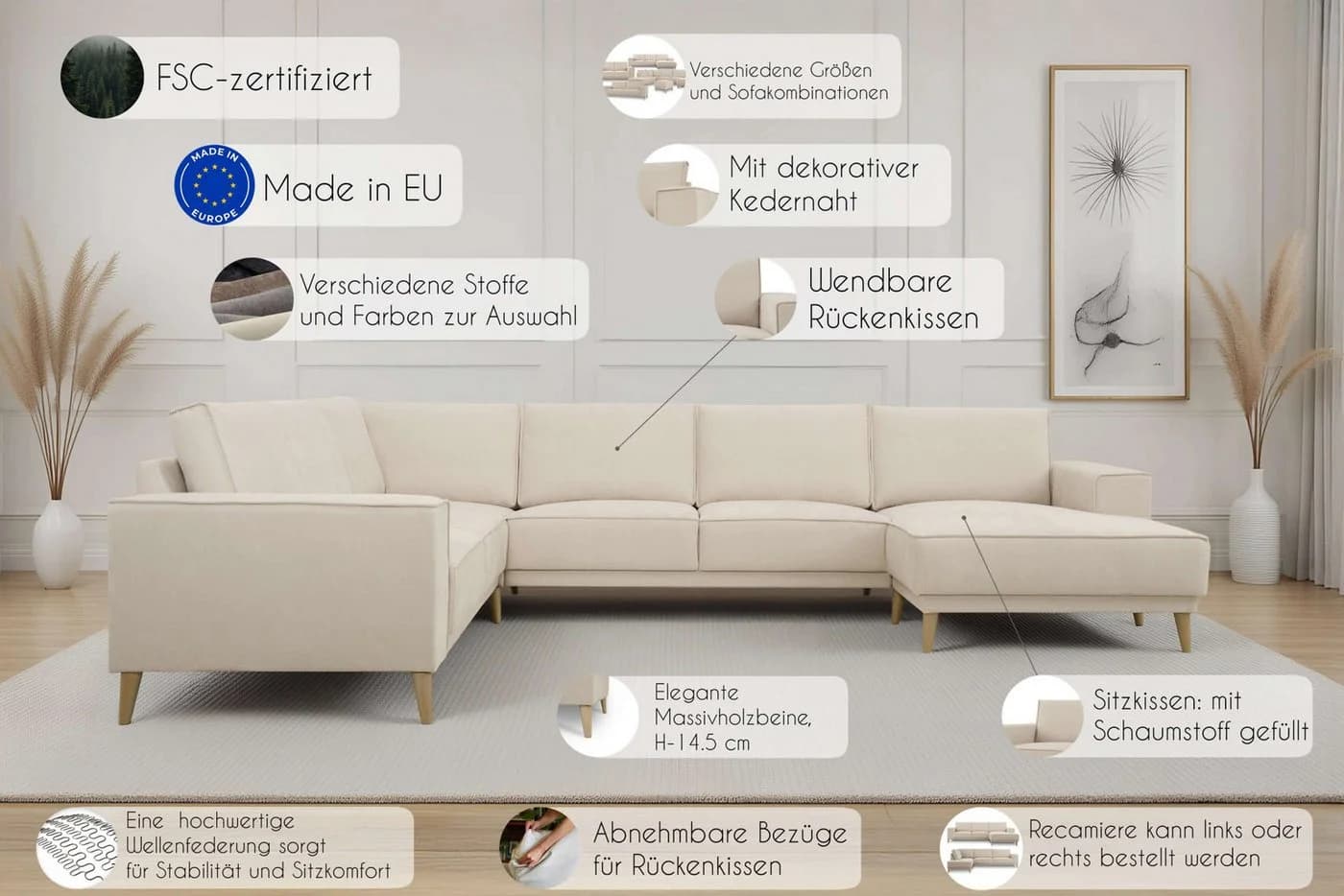 Wohnlandschaft OTTO HOME Oland Skandi Chenille-Stoff Beige U-Form - Bild 3