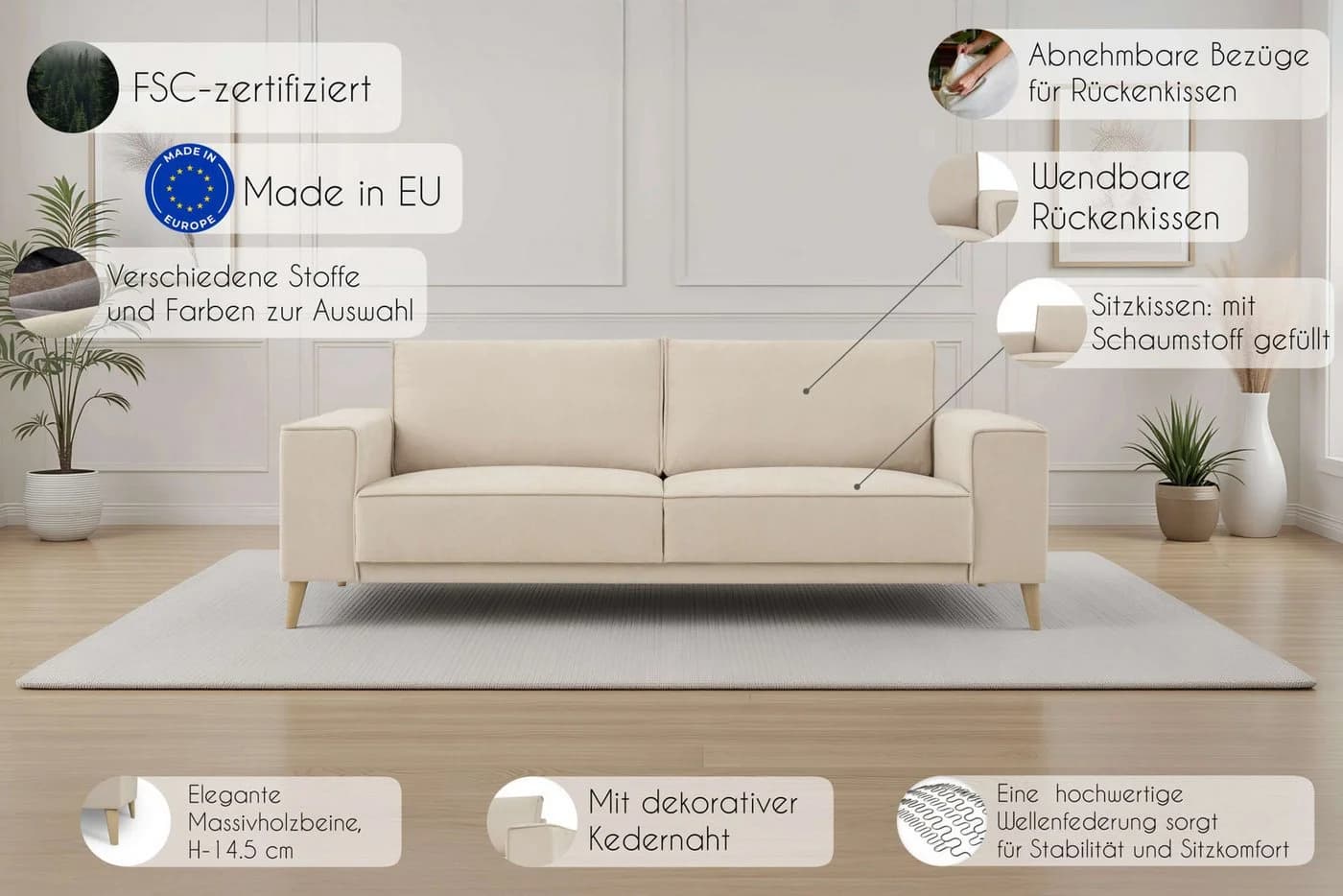 OTTO HOME 3-Sitzer Sofa Oland Skandi Wellenunterfederung - Bild 3