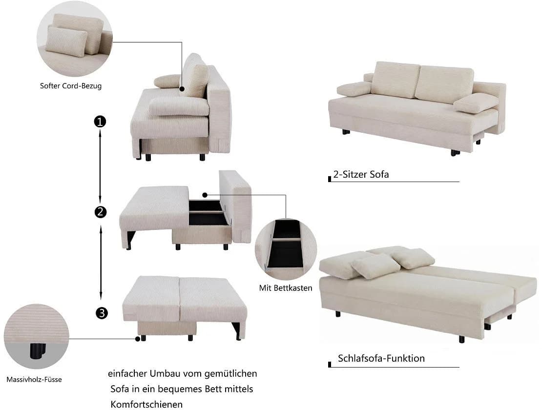Schlafsofa OTTO HOME ONNIKO Cord Creme - Bild 3